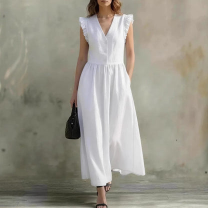 Robe évasee col v & manches bouffantes